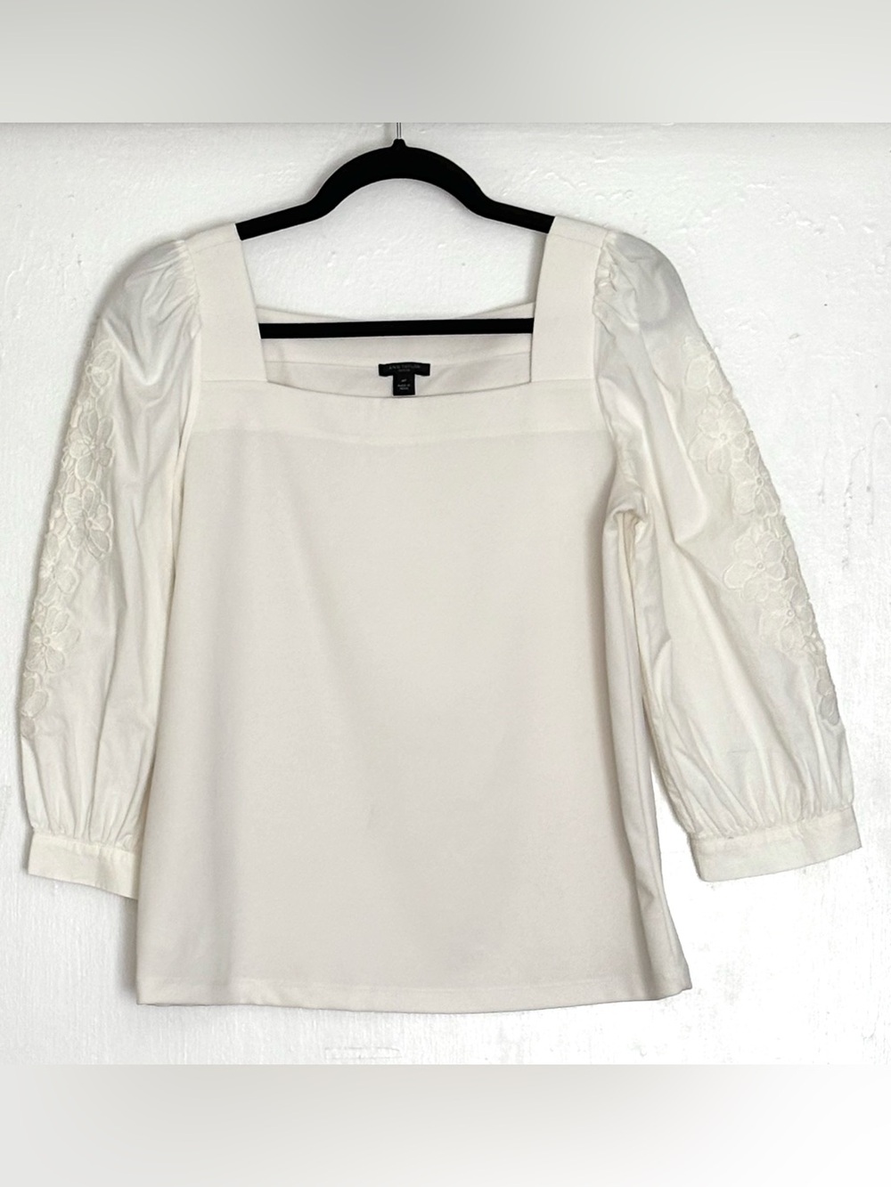 Ann Taylor Eyelet Sleeve Square Neck Top White Size MP